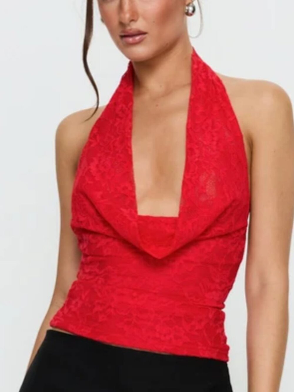 Halter Top Plunge Neck Red